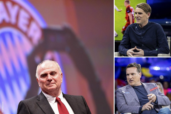 Uli Hoeneß (links), Christoph Freund (rechts oben) und Andi Herzog (rechts unten)