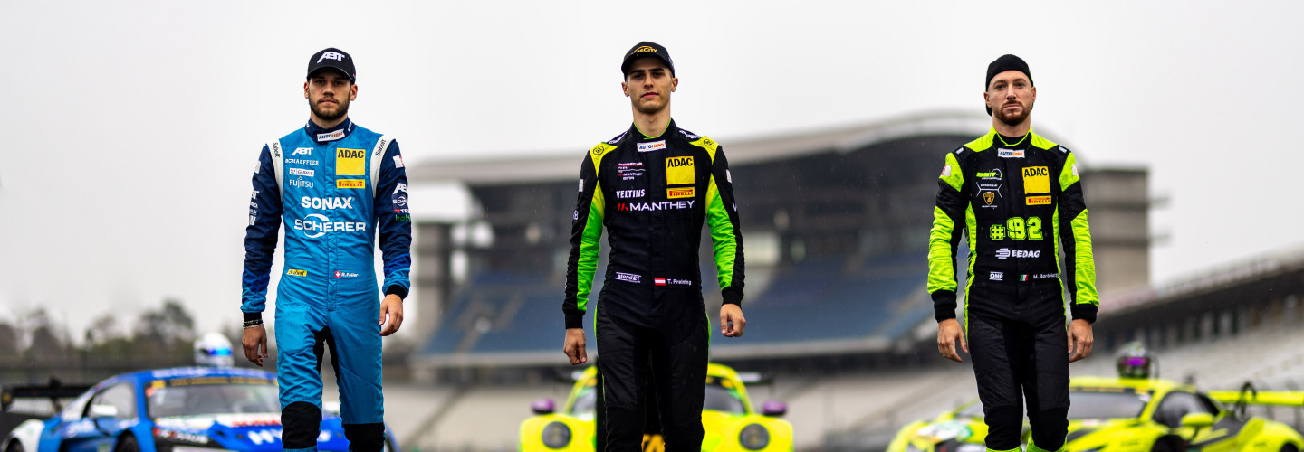 Ricardo Feller, Thomas Preining und Mirko Bortolotti (l-r) kämpfen um die DTM-Krone