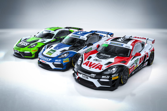 Die drei Porsche 718 Cayman GT4 RS Clubsport von AVIA W&S Motorsport