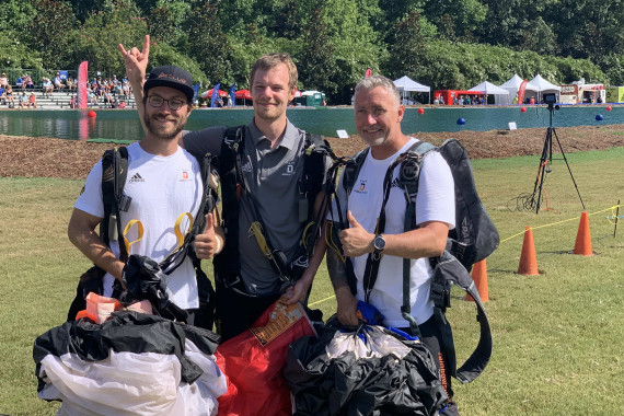 World Games 2022: Fallschirmspringer Max Kossidowski - Kai Bunkus - Tobias Koch (vlnr)