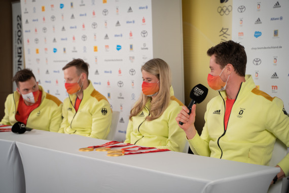 Statements von Natalie Geisenberger, Johannes Ludwig, Tobias Wendl und Tobias Arlt auf der Pressekonferenz des Team Deutschland im chinesischen Yanqing.