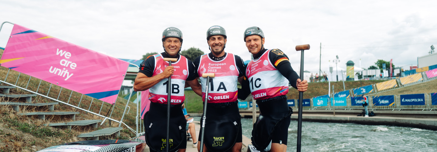 Gold im Kanu-Slalom: Franz Anton, Sideris Tasiadis und Timo Trummer