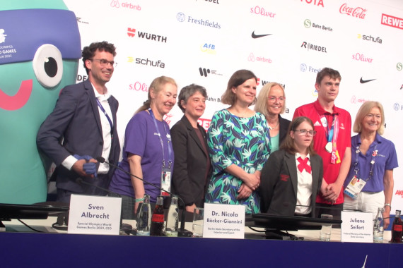 Schnittbilder von der Pressekonferenz in der Berliner Messe am Abschlusstag der Special Olympics World Games in Berlin.